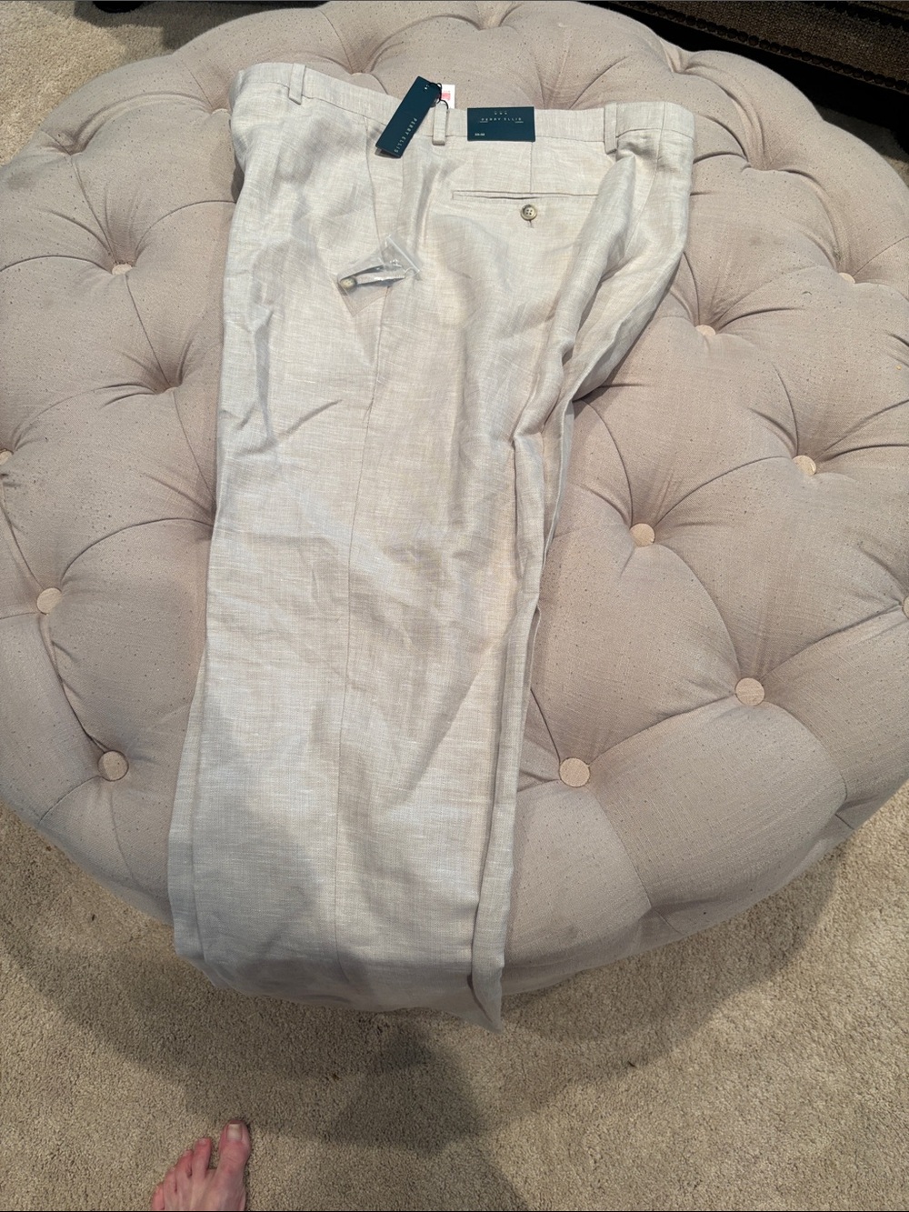 Perry Ellis Light Beige Linen-Blend Dress Pants